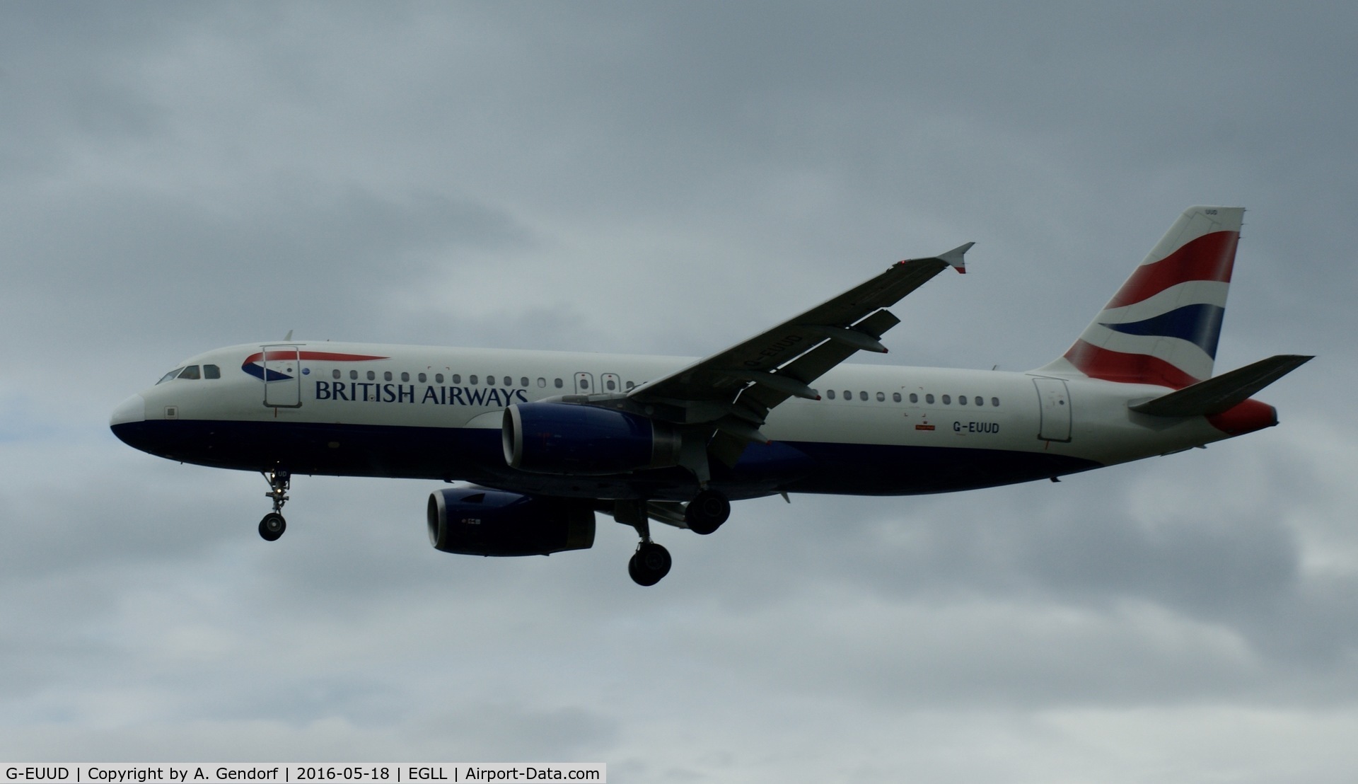 G-EUUD, 2002 Airbus A320-232 C/N 1760, British Airways, is here landing at London Heathrow(EGLL)