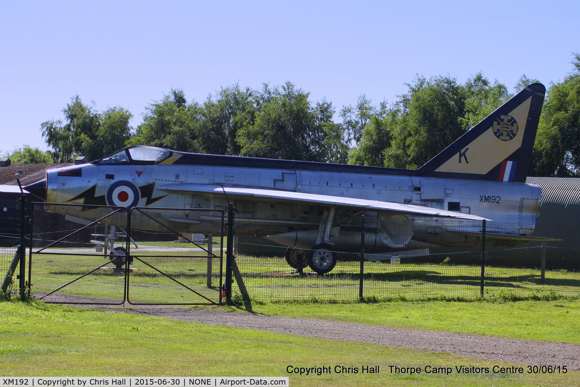 XM192, 1961 English Electric Lightning F.1A C/N 95090, former 111Sqn and ex RAF Wattisham gate guard preserved at the Thorpe Camp Visitors Centre