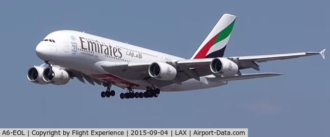 A6-EOL, 2015 Airbus A380-861 C/N 186, Landing @ LAX runway 24L