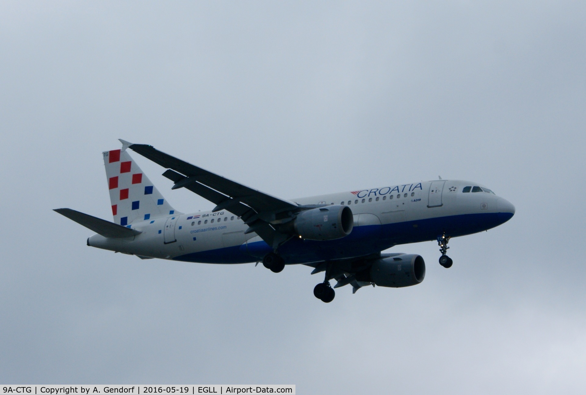 9A-CTG, 1998 Airbus A319-112 C/N 767, Croatia Airlines, is here approaching RWY 27R at London Heathrow(EGLL)