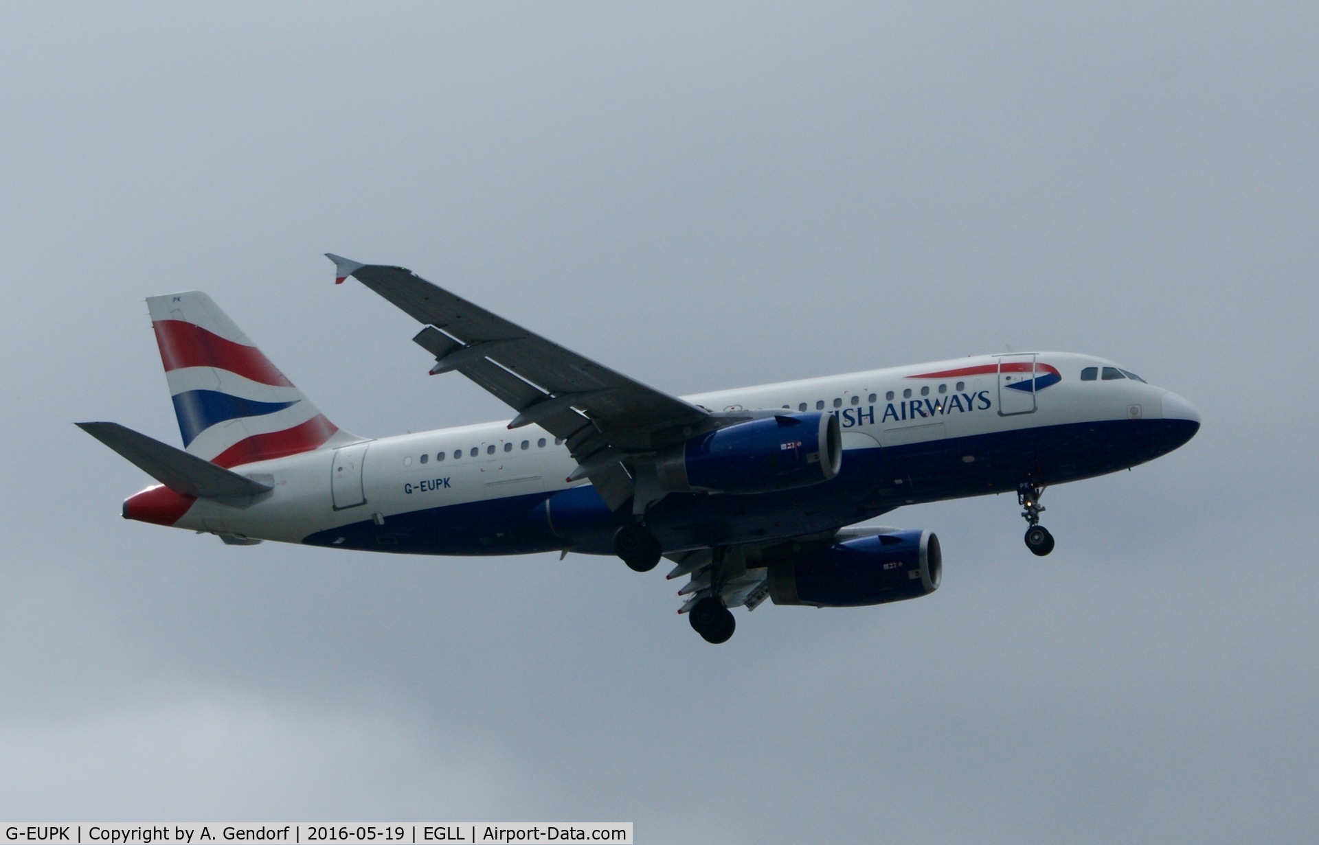 G-EUPK, 2000 Airbus A319-131 C/N 1236, British Airways, is here on short final at London Heathrow(EGLL)