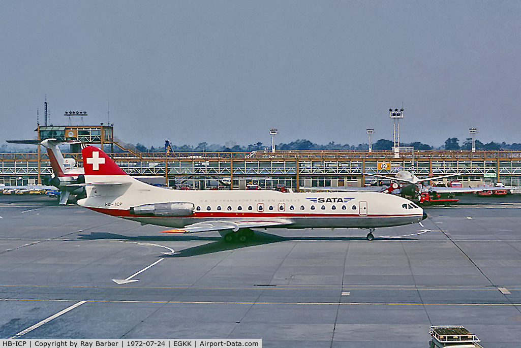 HB-ICP, 1969 Sud Aviation SE-210 Caravelle VI-R C/N 234, Sud Aviation SE.210 Caravelle 6R [234] (SATA Switzerland) Gatwick~G 24/07/1972. From a slide.