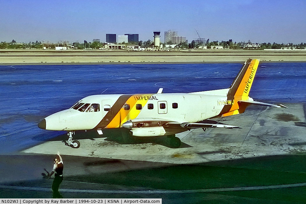 N102WJ, Embraer EMB-110P1 Bandeirante C/N 110202, Embraer Emb-110P1 Bandeirante [110202] (Imperial) Santa Ana-John Wayne Airport Orange County~N 23/10/1994. From a slide.