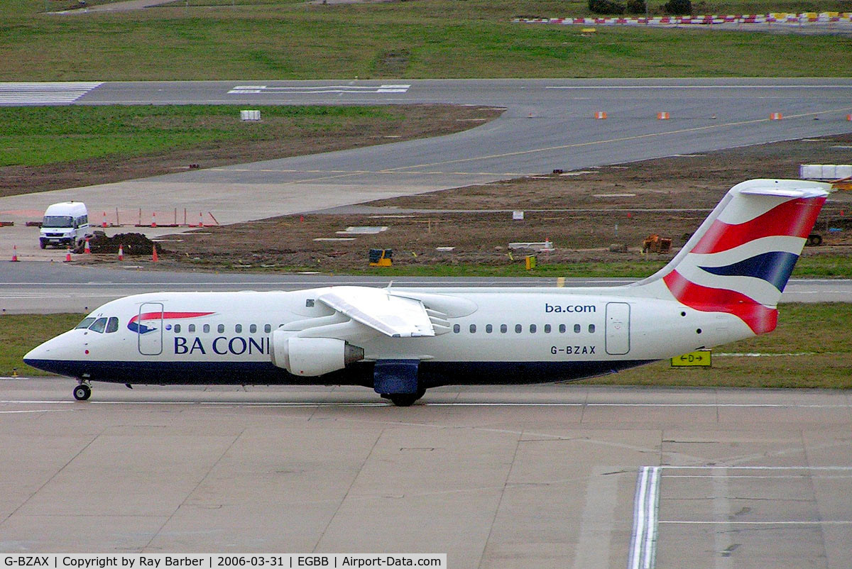 G-BZAX, 1999 British Aerospace Avro 146-RJ100 C/N E3356, BAe 146-RJ100 [E3356] (BA Connect) Birmingham Int'l~G 31/03/2006