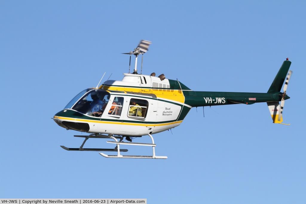 VH-JWS, 1974 Bell 206B JetRanger II C/N 1556, On approach to Camooweal Airport, QLD Australia