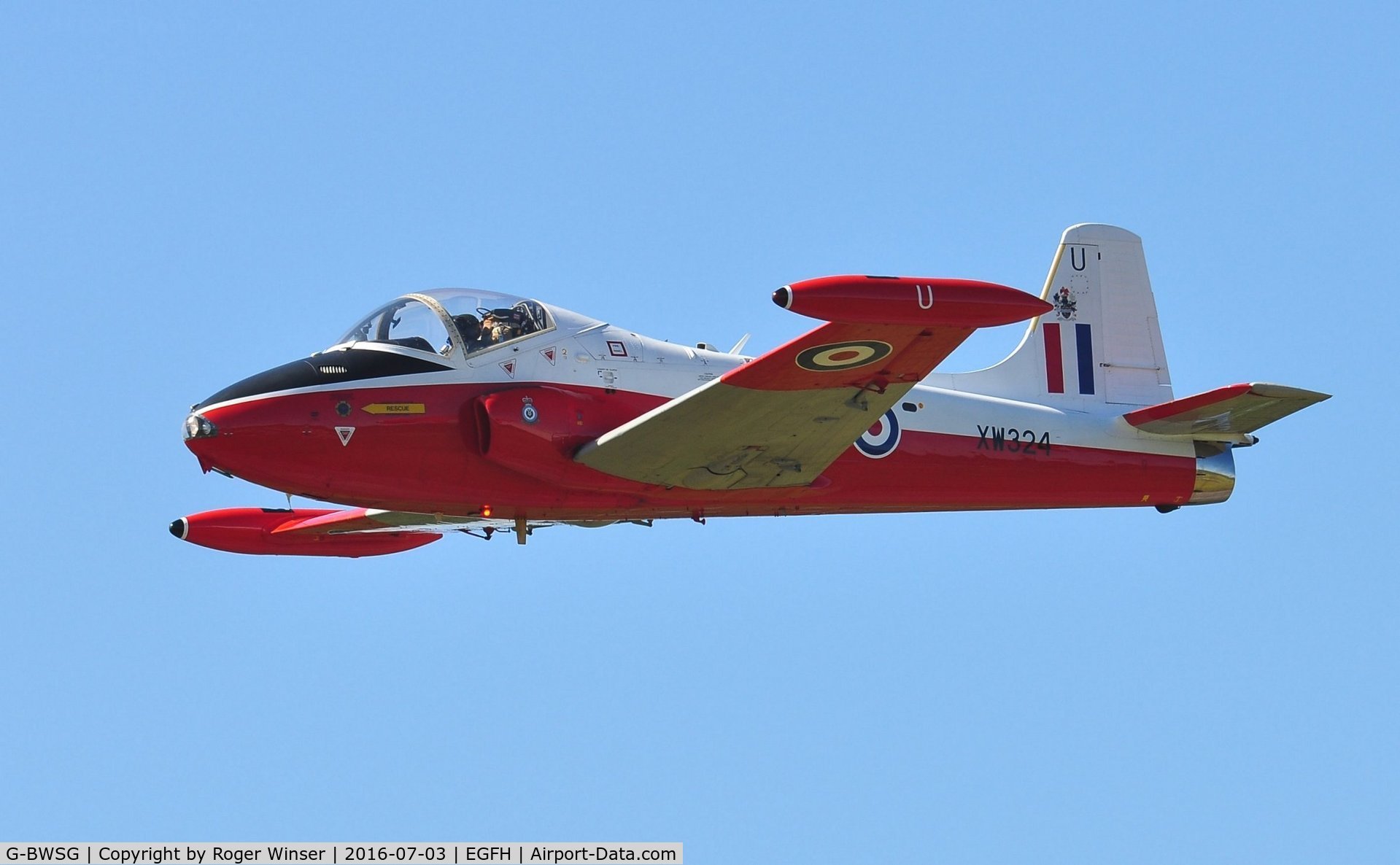 G-BWSG, 1970 BAC 84 Jet Provost T.5 C/N EEP/JP/988, Low pass over Runway 22 by visiting JP in 6FTS colour scheme coded U.
