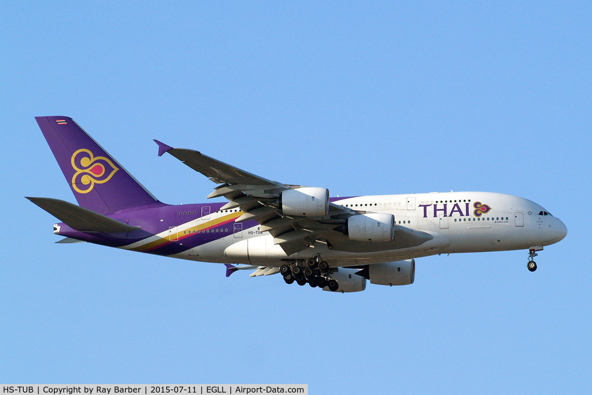 HS-TUB, 2012 Airbus A380-841 C/N 093, Airbus A380-841 [093] (Thai Airways) Home~G 11/07/2015. On approach 27L.