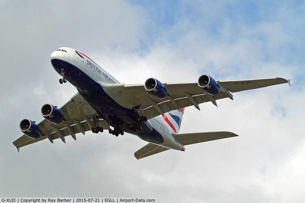 G-XLEI, 2014 Airbus A380-841 C/N 173, Airbus A380-841 [173] (British Airways) Home~G 21/07/2015. On approach 27R.