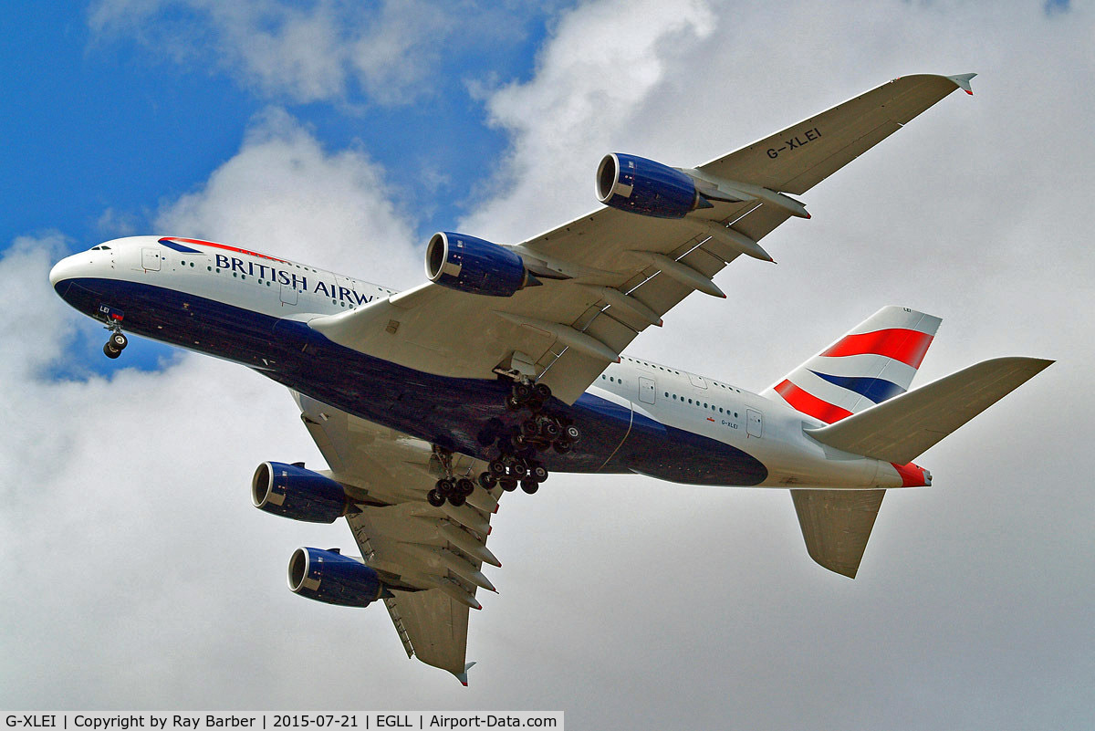 G-XLEI, 2014 Airbus A380-841 C/N 173, Airbus A380-841 [173] (British Airways) Home~G 21/07/2015. On approach 27R.