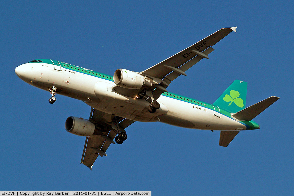 EI-DVF, 2007 Airbus A320-214 C/N 3136, Airbus A320-214 [3136] (Aer Lingus) Home~G 31/01/2011. On approach 27R