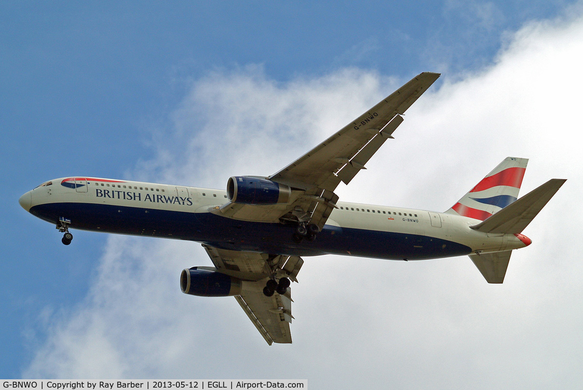 G-BNWO, 1992 Boeing 767-336 C/N 25442, Boeing 767-336ER [25442] (British Airways) Home~G 12/05/2013. On approach 27R.