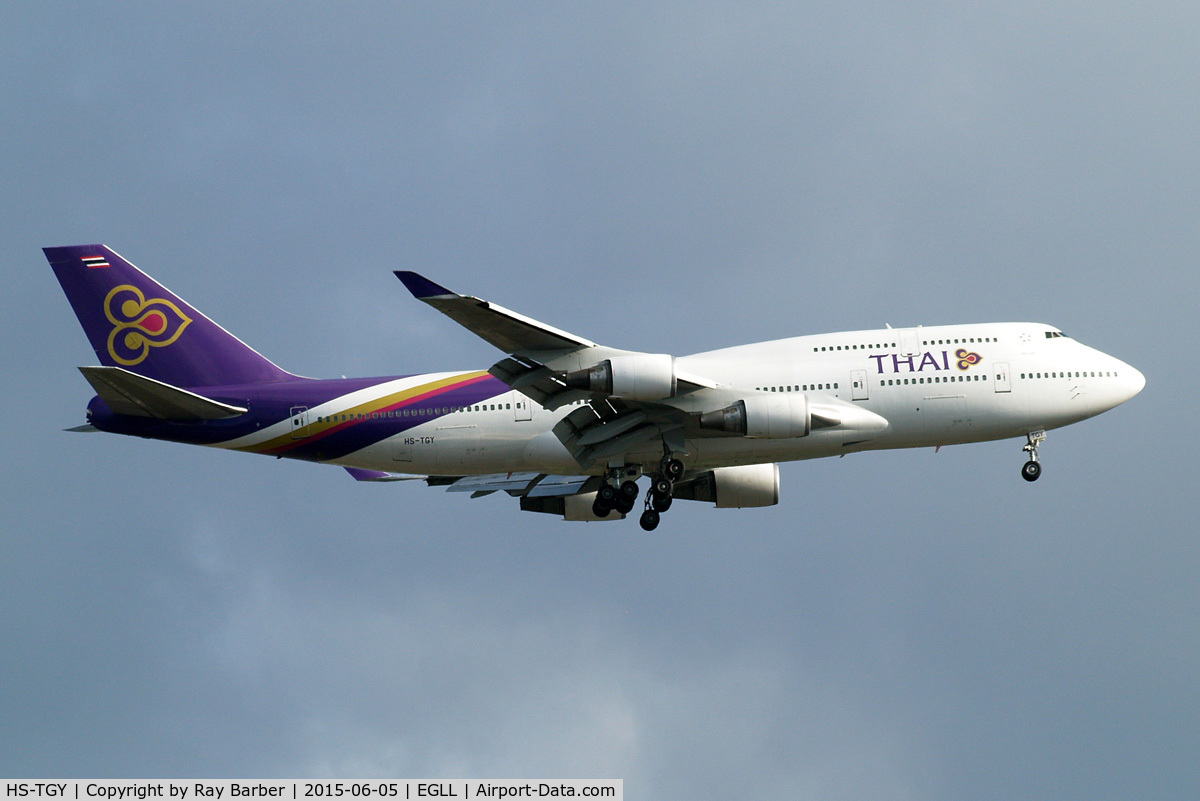 HS-TGY, 1998 Boeing 747-4D7 C/N 28705, Boeing 747-4D7 [28705] (Thai Airways) Home~G 05/06/2015. On approach 27L.