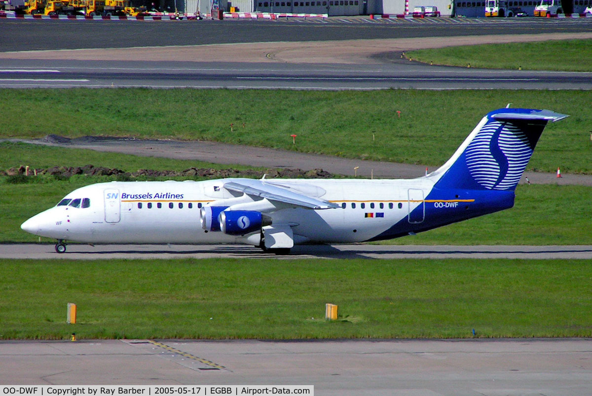 OO-DWF, 1998 British Aerospace Avro 146-RJ100 C/N E3332, BAe 146-RJ100 [E3332] (SN Brussels Airlines) Birmingham Int'l~G 17/05/2005