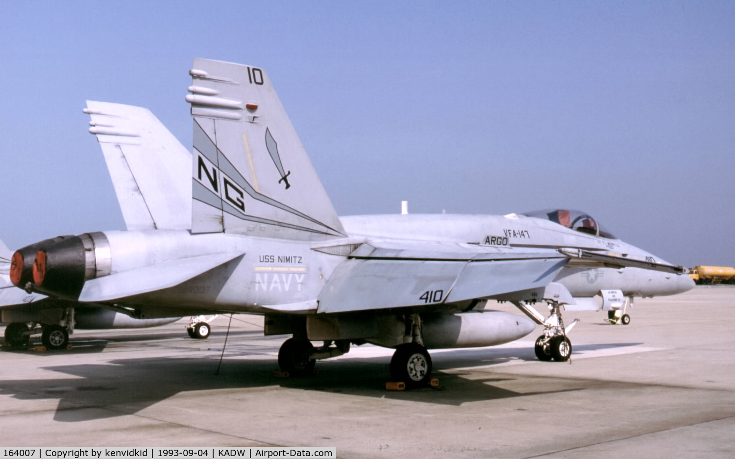 164007, 1989 McDonnell Douglas F/A-18C Hornet C/N 0889/C153, Andrew's Air Force base visiting aircraft ramp.