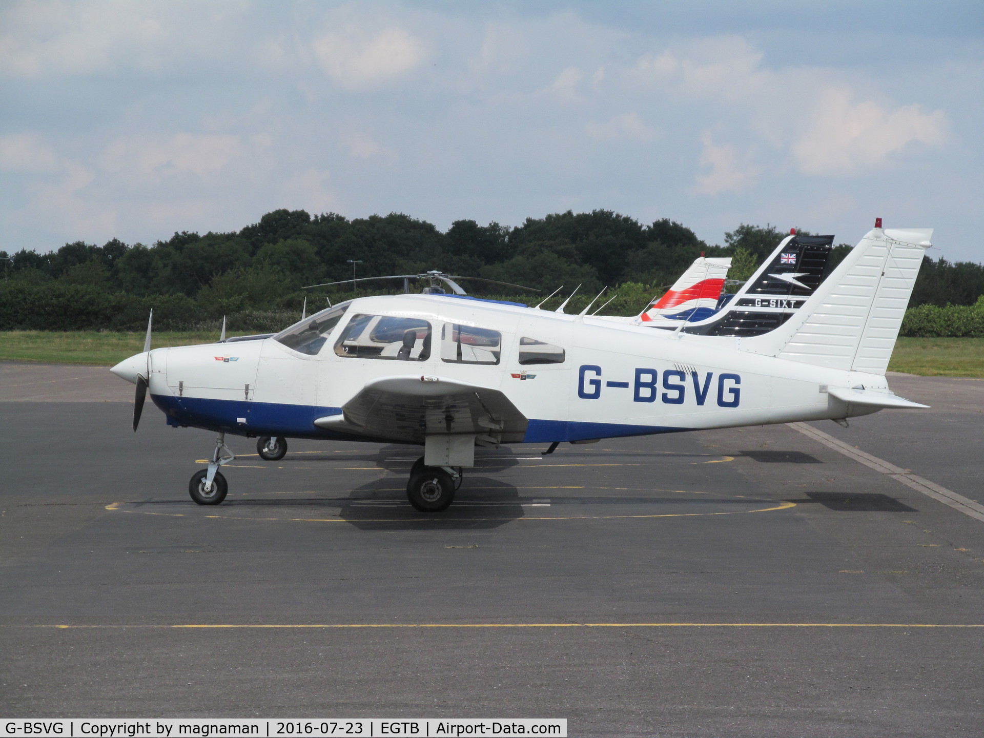 G-BSVG, 1984 Piper PA-28-161 Cherokee Warrior II C/N 28-8516013, on apron at booker