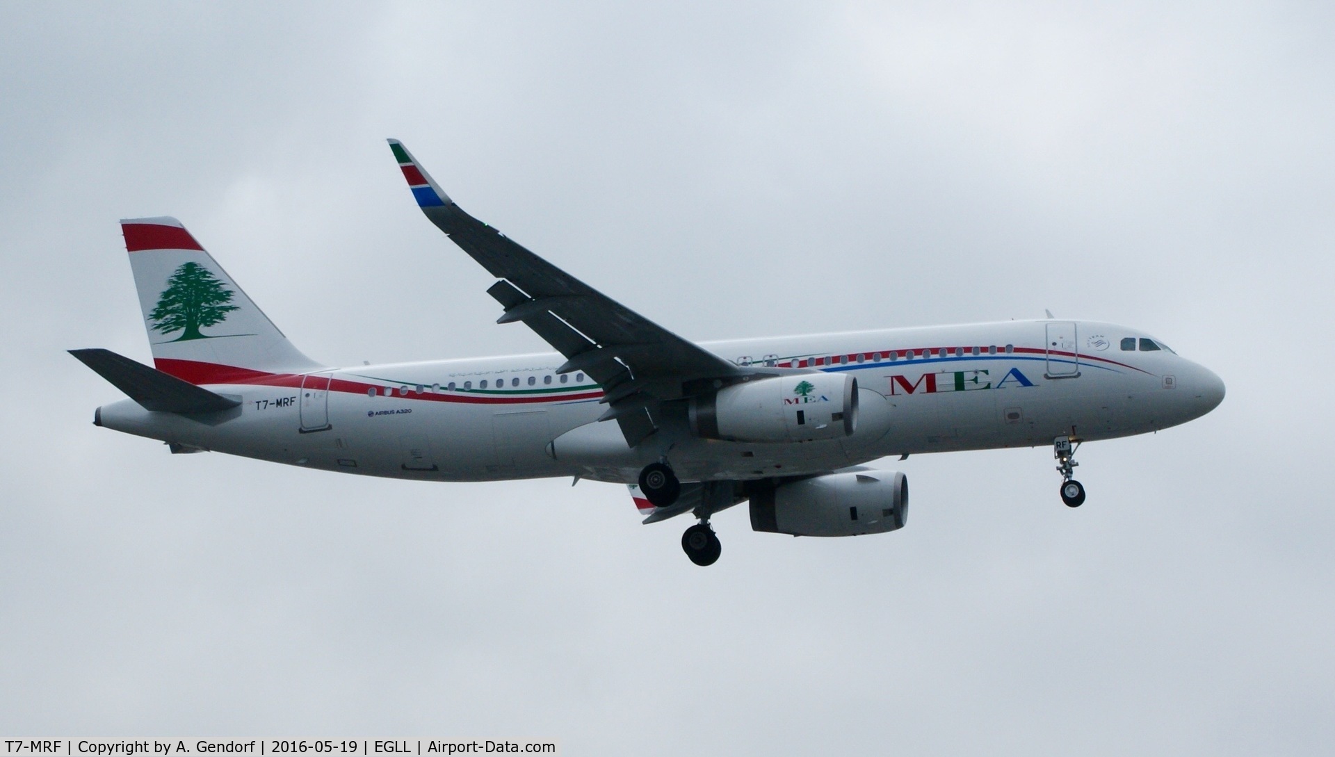 T7-MRF, 2016 Airbus A320-232 C/N 7006, MEA, is here landing at London Heathrow(EGLL)