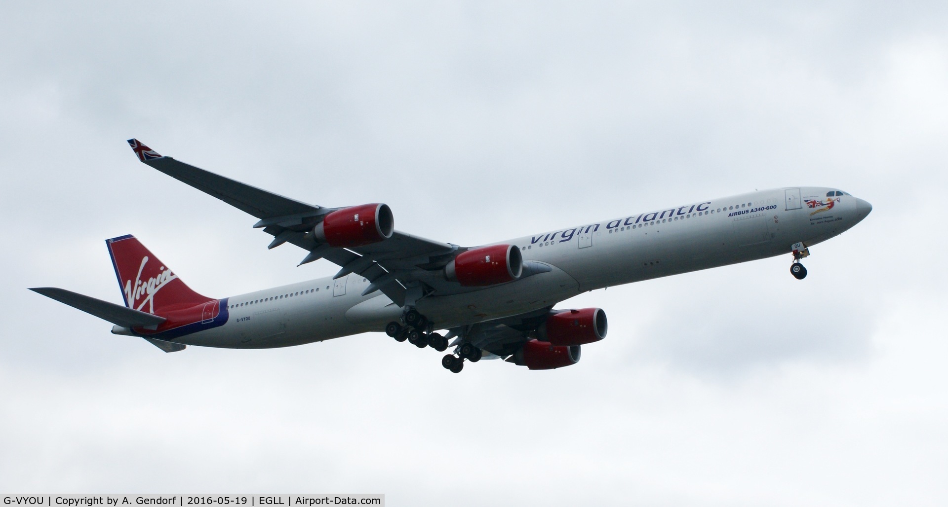 G-VYOU, 2006 Airbus A340-642 C/N 765, Virgin Atlantic, is here on short final at London Heathrow(EGLL)