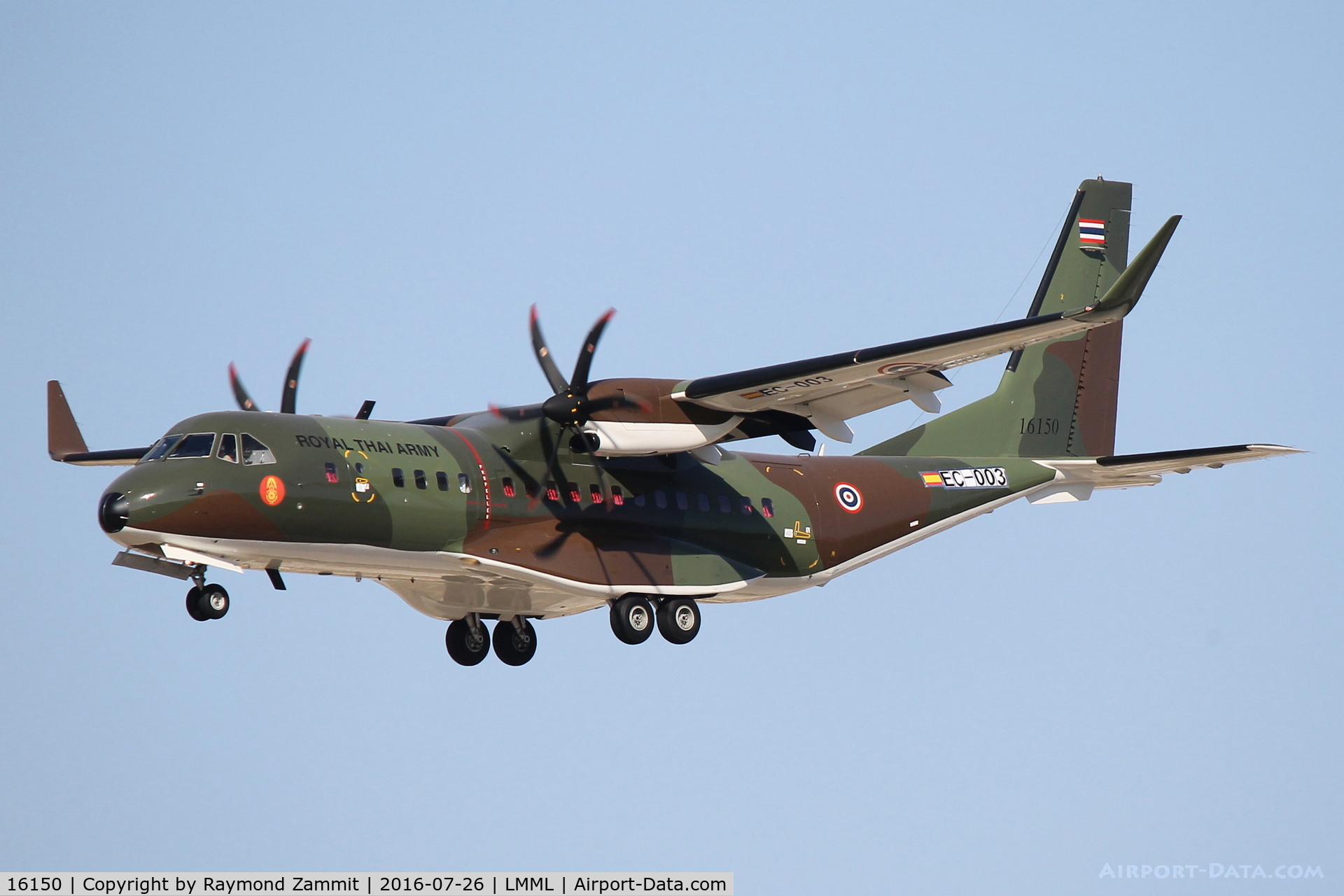 16150, 2016 CASA C-295W C/N S-150, Casa C295W 16150 Royal Thai Army landing in Malta while on delivery to Thailand