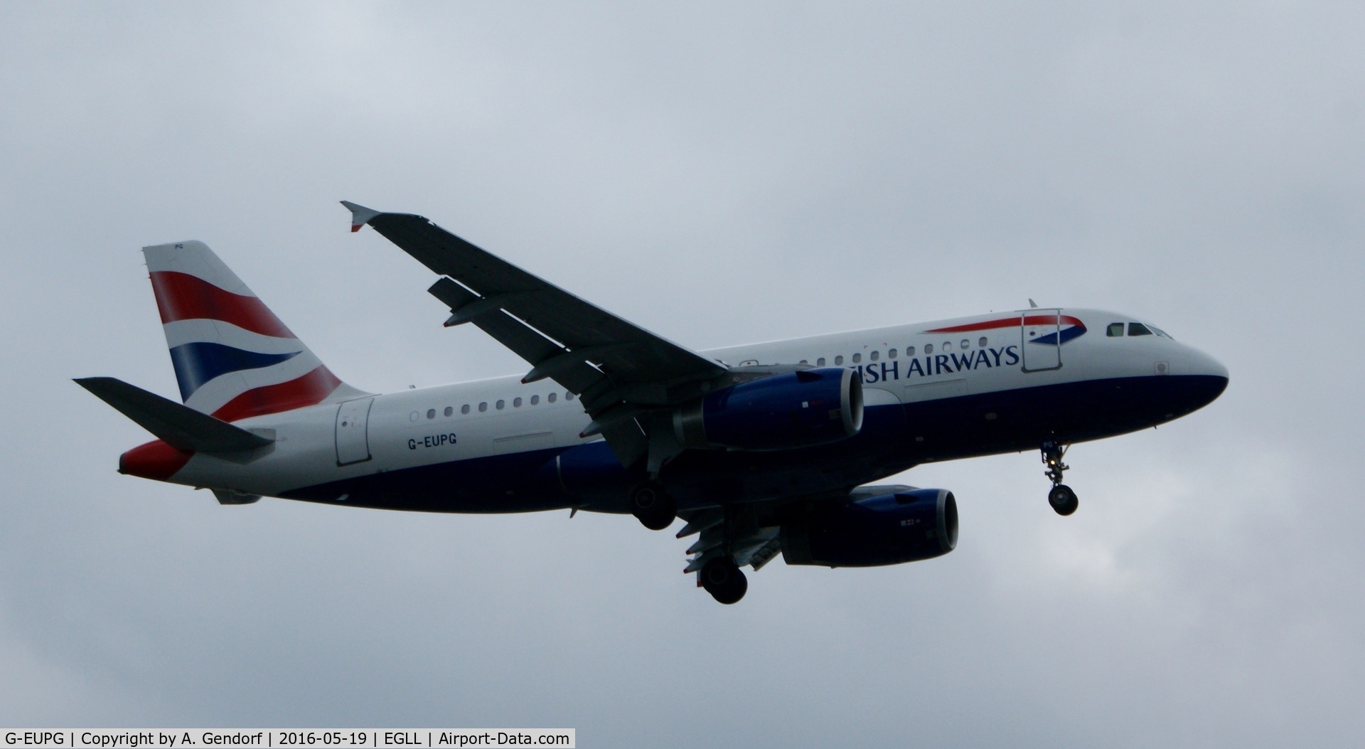 G-EUPG, 2000 Airbus A319-131 C/N 1222, British Airways, is here approaching RWY 27R at London Heathrow(EGLL)