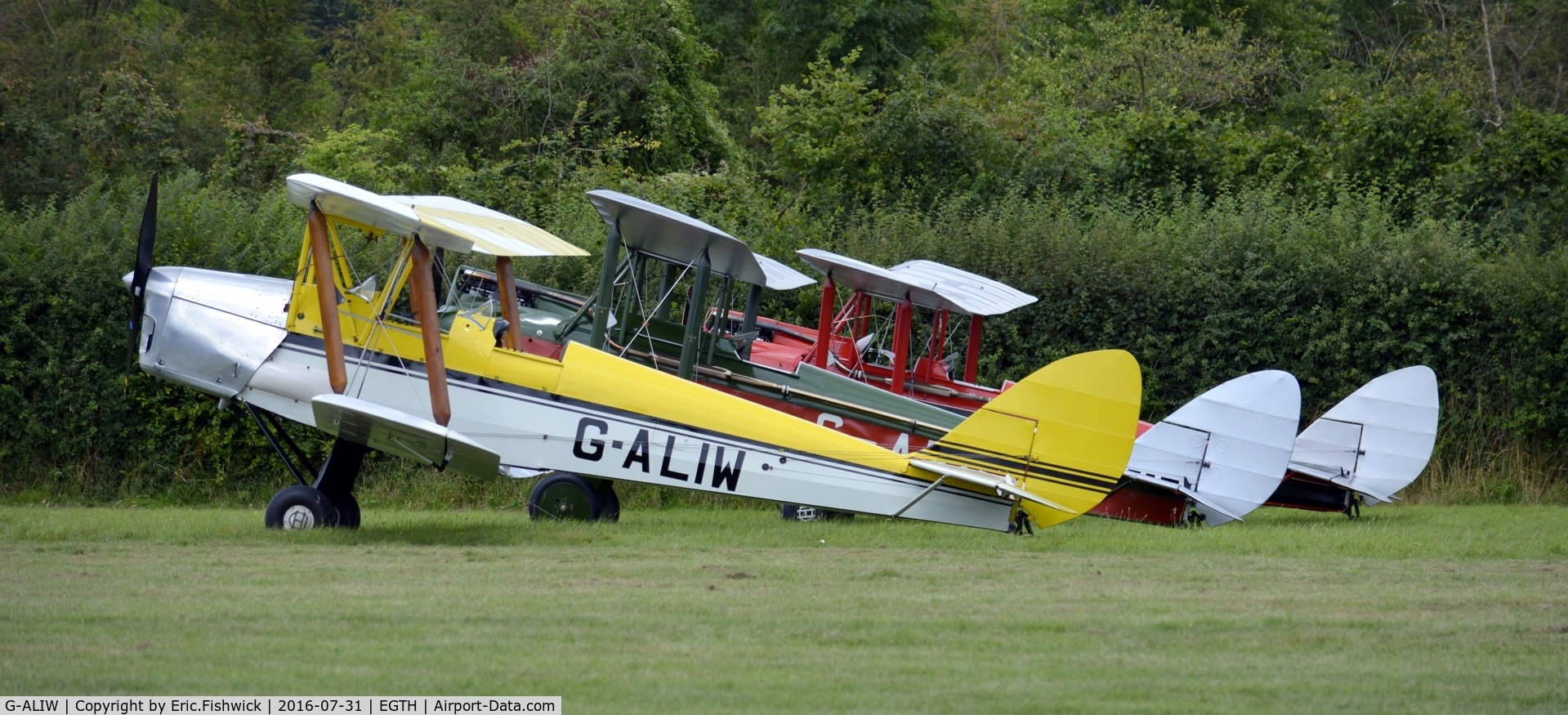 G-ALIW, 1938 De Havilland DH-82A Tiger Moth II C/N 82901, 5. G-ALIW (with ABDX and AAHY) at 'A Gathering of Moths,' Old Warden Aerodrome, Beds - July 2016.