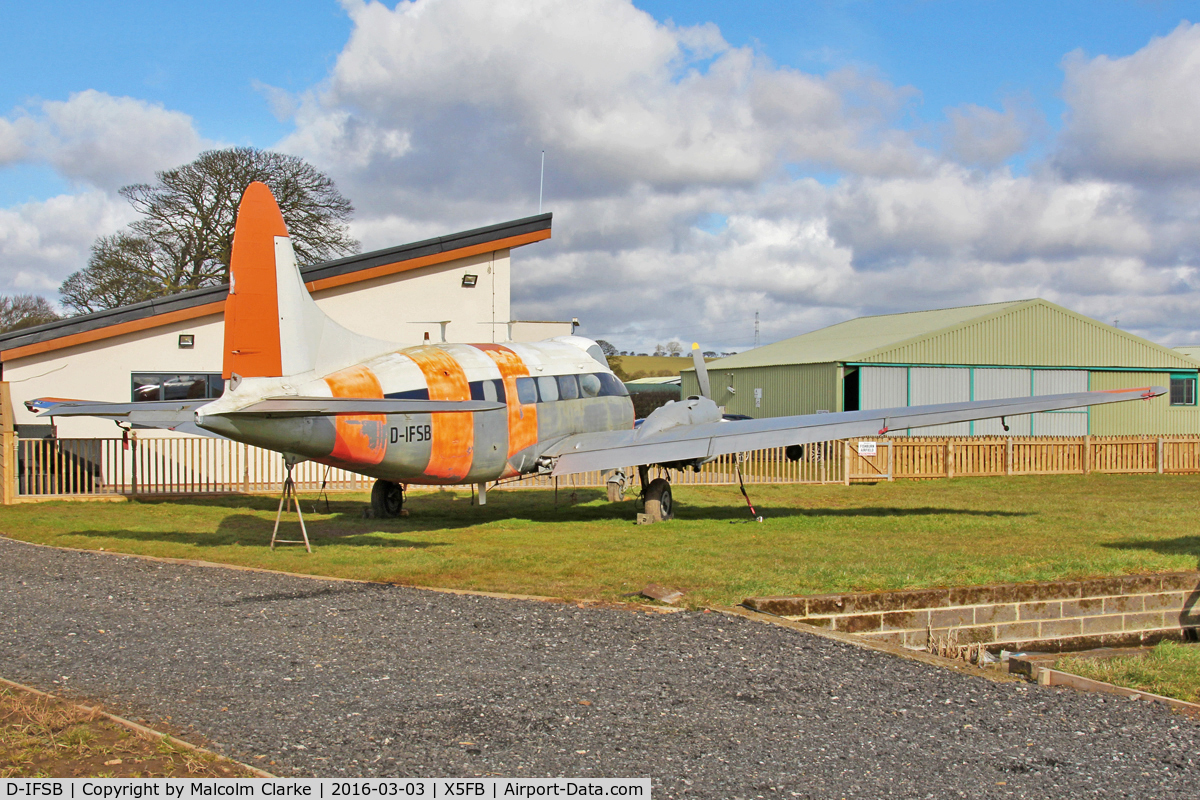 D-IFSB, De Havilland DH-104 Dove 2B C/N 04379, De Havilland DH-104 Dove 2B. The first airframe delivered to Fishburn Airfield for the soon to be established Fishburn Historic Aviation Centre. March 13th 2016.