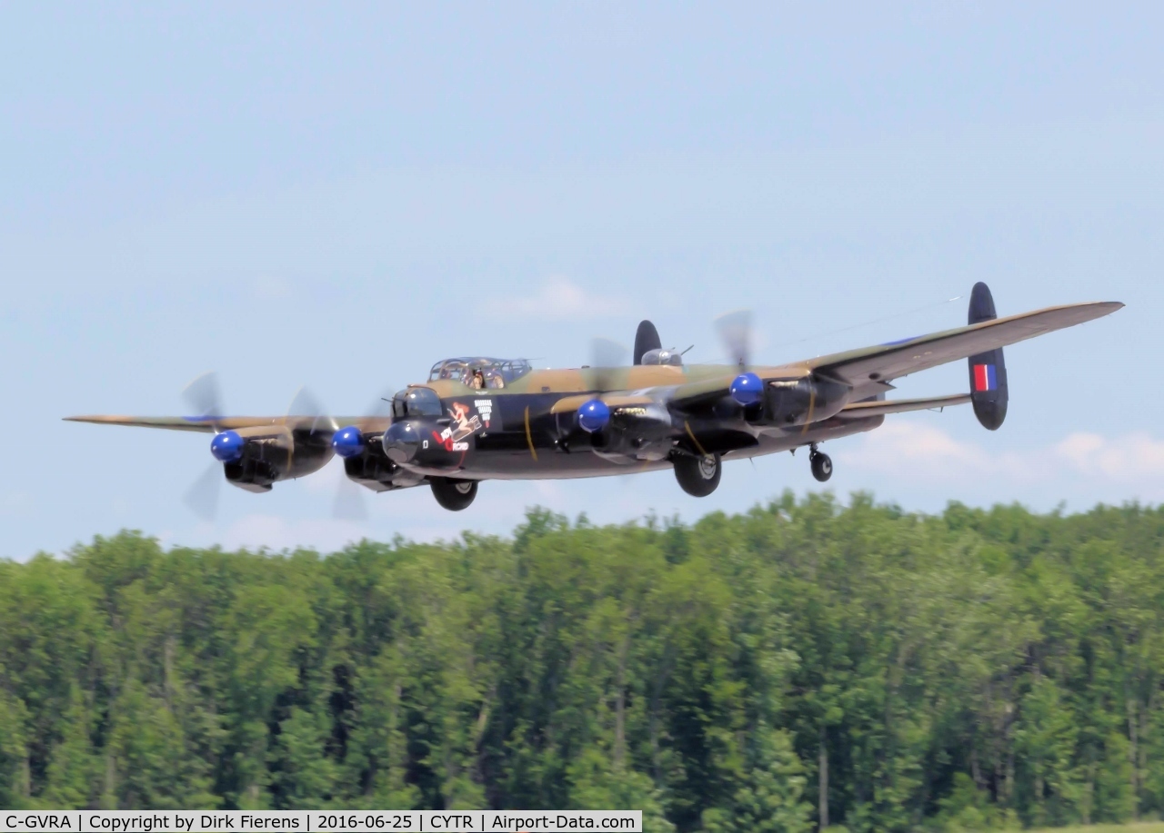 C-GVRA, 1945 Victory Aircraft Avro 683 Lancaster BX C/N FM 213 (3414), Low level flypast at the 2016 Quinte Airshow.
