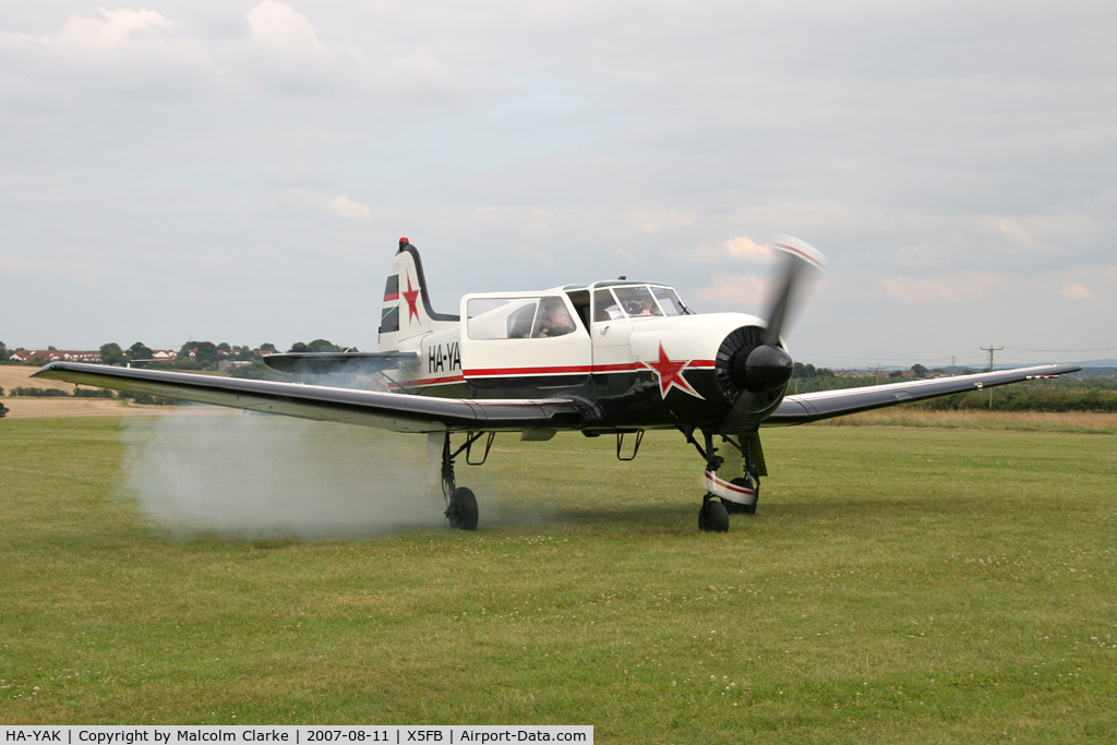 HA-YAK, Yakovlev Yak-18T C/N 22202044785, Yakovlev Yak-18T, a typically smokey start at Fishburn Airfield, August 2007.