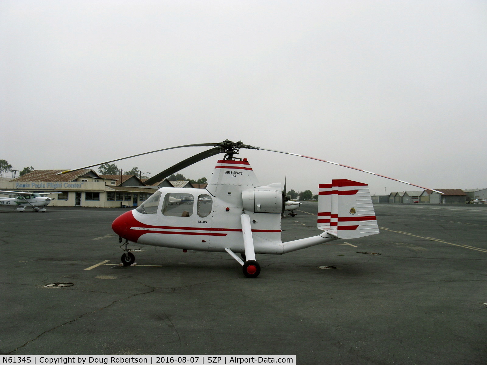 N6134S, 1965 Air & Space America Inc 18A C/N 18-41, 1965 Air & Space Mfg. Inc. 18A jump-start autogyro, Lycoming O&VO-360 180 Hp, A&P owner has three of these rare birds, foggy day