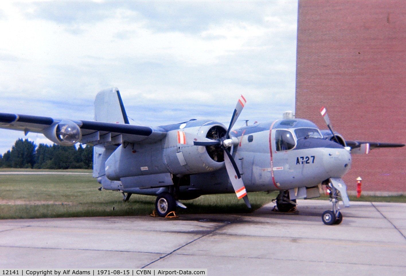 12141, De Havilland Canada CP-121 Tracker C/N DHC40, CP-121 Tracker 12141 shown at Canadian Forces Base Borden, Ontario in August 1971 when it carried the number A727 and was in use as an instructional airframe.