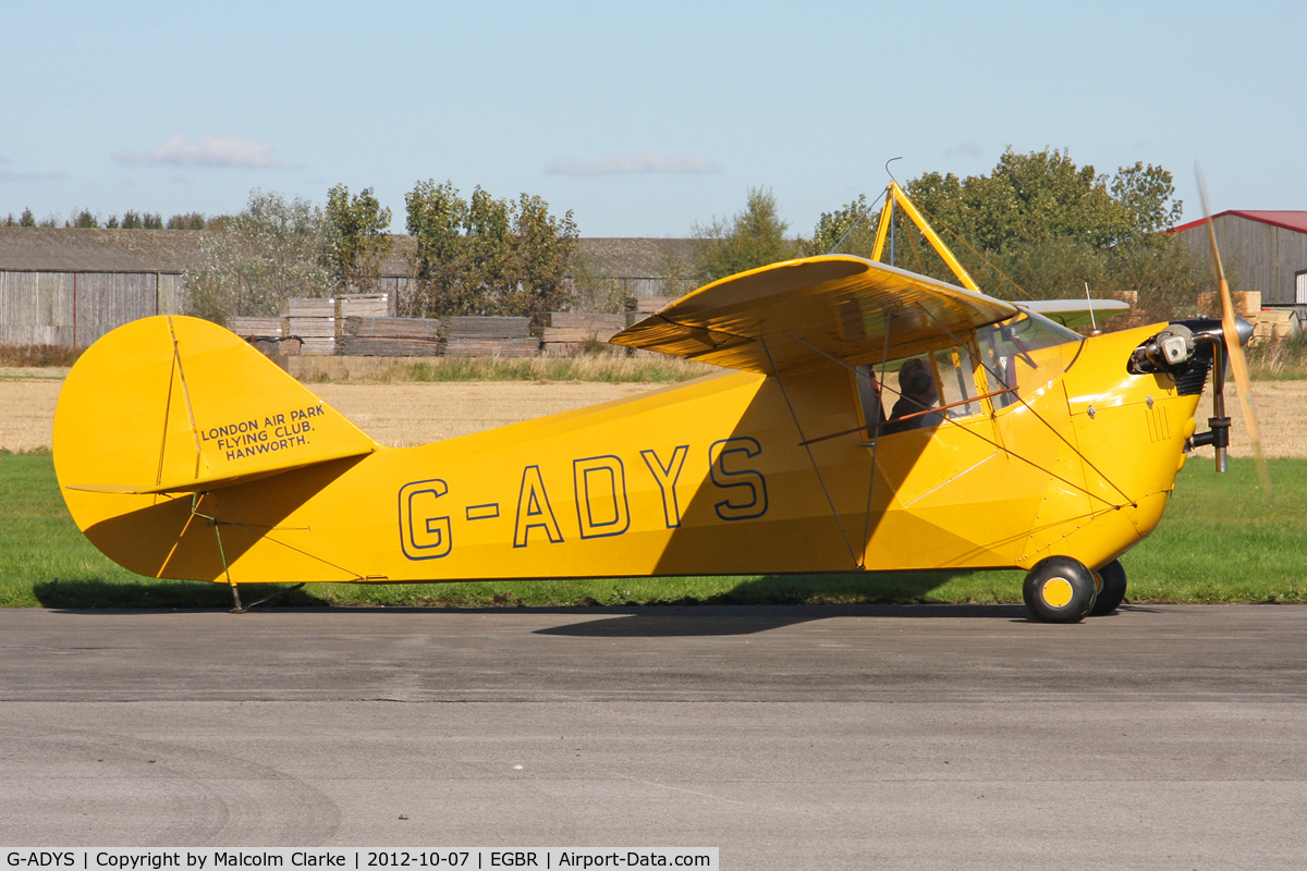 G-ADYS, 1935 Aeronca C-3 C/N A-600, Aeronca C3. Hibernation Fly-In, The Real Aeroplane Company, Breighton Airfield, October 2012.