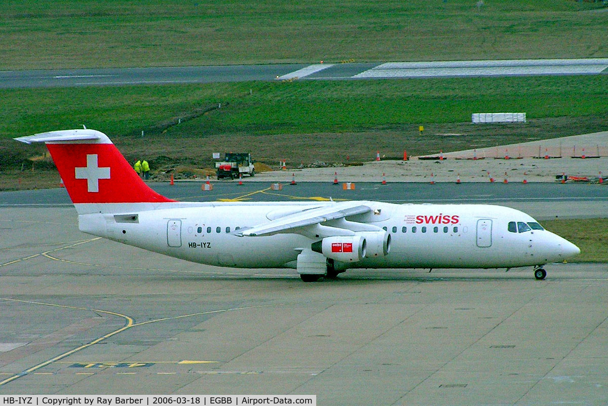 HB-IYZ, 1998 British Aerospace Avro 146-RJ100 C/N E3338, BAe 146-RJ100 [E3338] (Swiss European Air Lines) Birmingham Int'l~G 18/03/2006