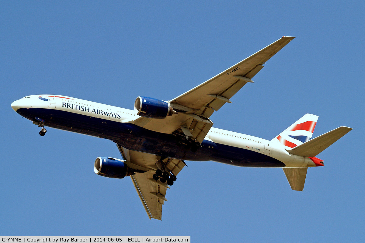 G-YMME, 2000 Boeing 777-236/ER C/N 30306, Boeing 777-236ER [30306] (British Airways) Home~G 05/06/2014. On approach 27R