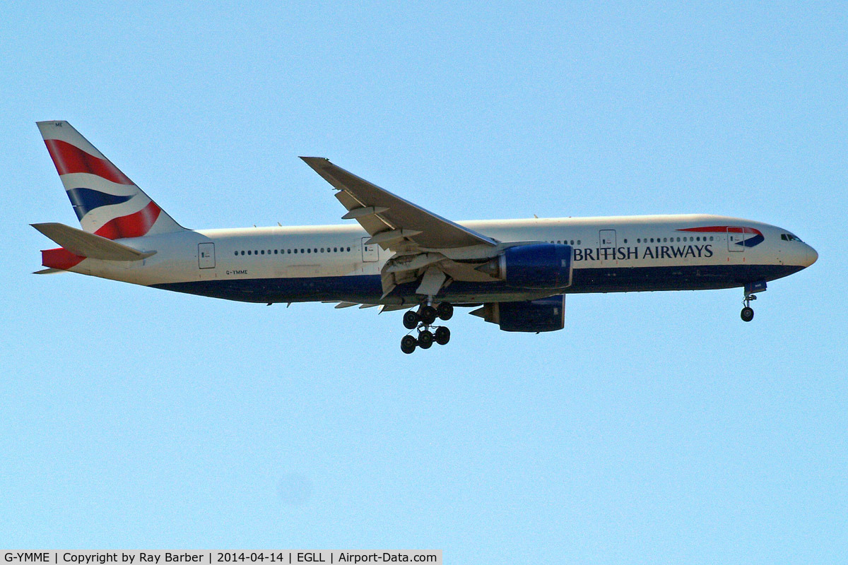G-YMME, 2000 Boeing 777-236/ER C/N 30306, Boeing 777-236ER [30306] (British Airways) Home~G 14/04/2014. On approach 27L.