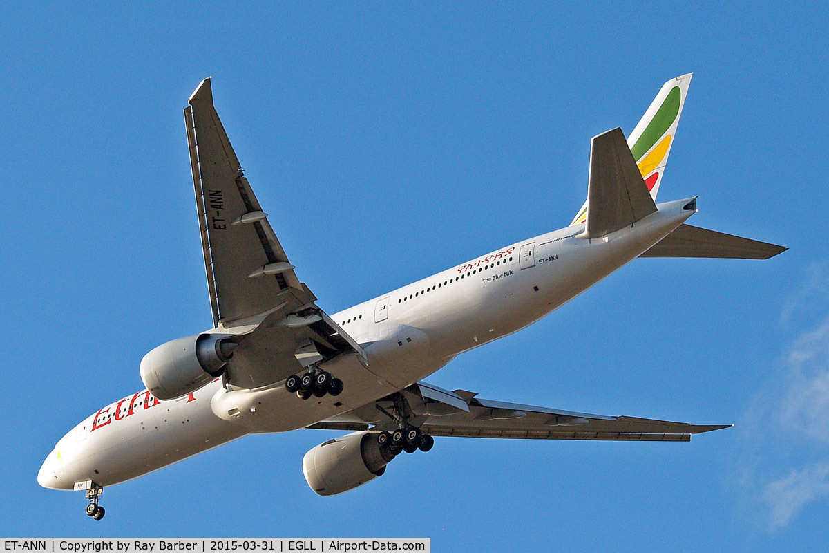 ET-ANN, 2010 Boeing 777-260/LR C/N 40770, Boeing 777-260LR [40770] (Ethiopian Airlines) Home~G 31/03/2015. On approach 27R.