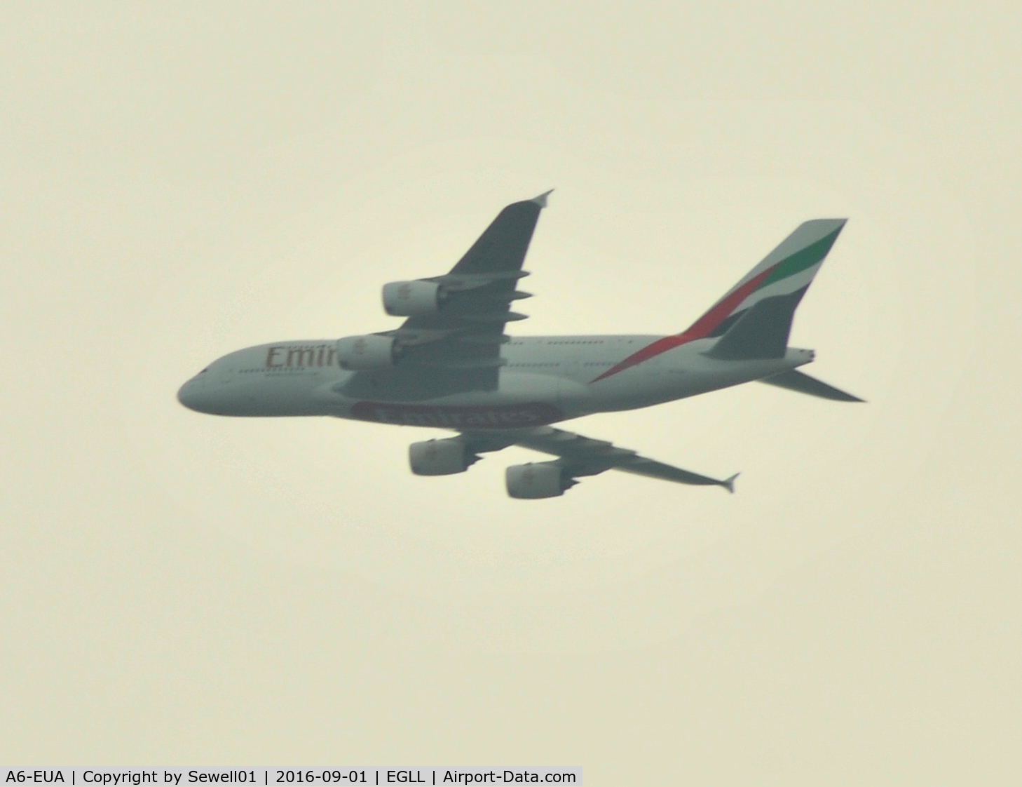 A6-EUA, 2016 Airbus A380-861 C/N 211, Departing LHR