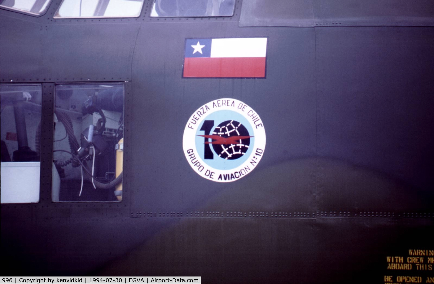 996, 1972 Lockheed C-130H Hercules C/N 382-4496, Chilean badge detail.