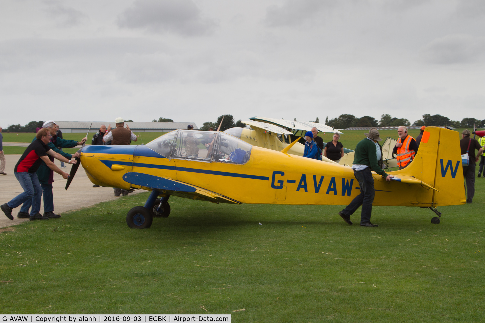 G-AVAW, 1966 Rollason Druine D.62C Condor C/N RAE/617, Assisted parking at Sywell