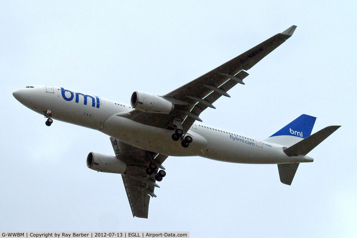 G-WWBM, 2001 Airbus A330-243 C/N 398, Airbus A330-243 [398] (bmi British Midland) Home~G 13/07/2012. On approach 27R.