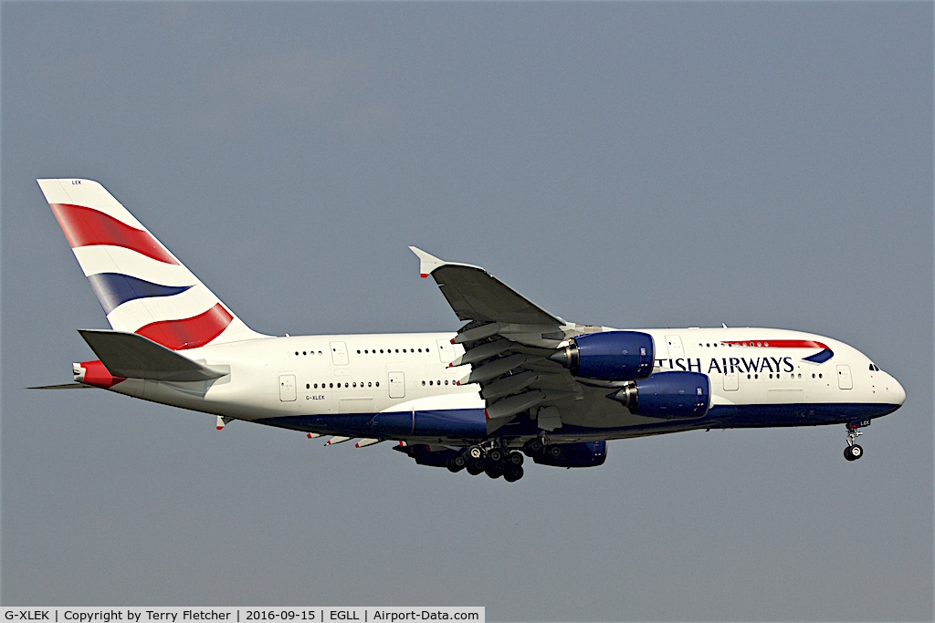 G-XLEK, 2015 Airbus A380-841 C/N 194, On approach to  London Heathrow