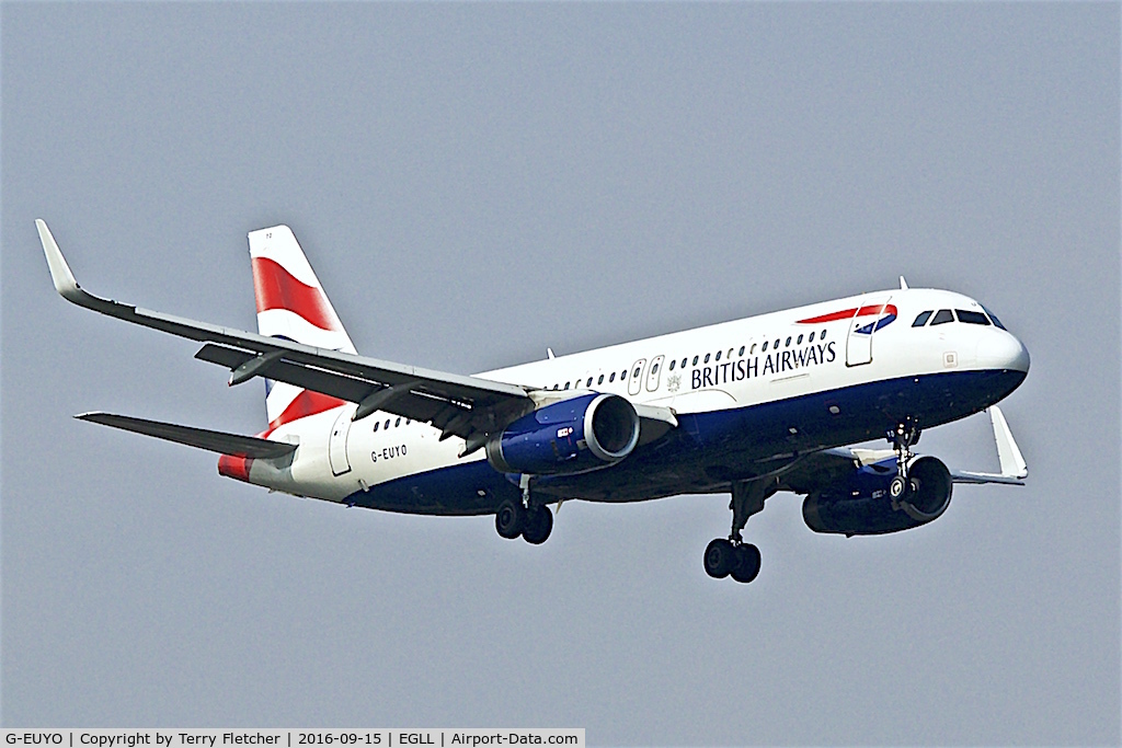 G-EUYO, 2013 Airbus A320-232 C/N 5634, On approach to  London Heathrow