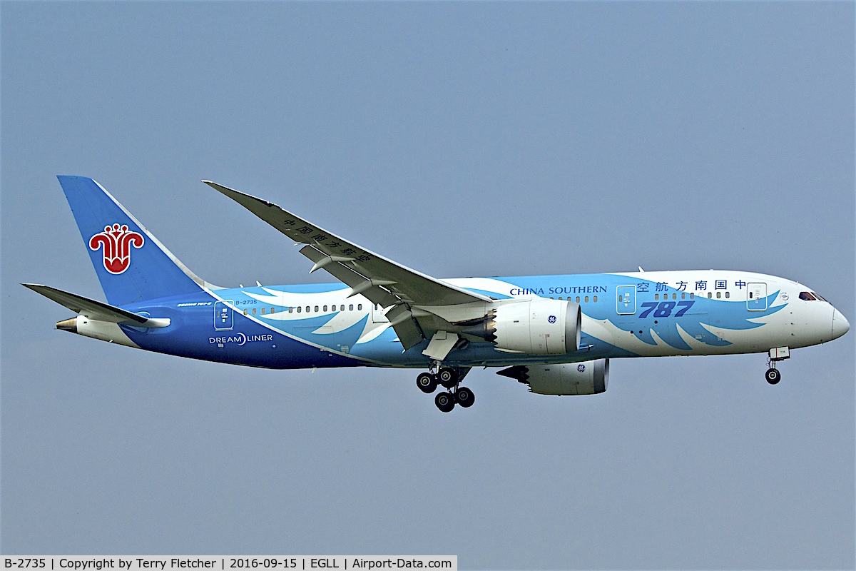 B-2735, 2013 Boeing 787-8 Dreamliner C/N 34928, On approach to  London Heathrow