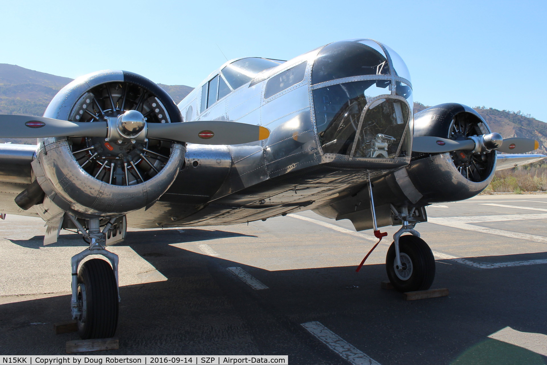 N15KK, 1942 Beech C-45G Expeditor (AT-11) C/N 4000/AF-436, 1942 Beech AT-11 KANSAN, two P & W R-985 Wasp Jr. radials, 450 Hp each. Main gear retractable. Nose dome for bombardier training with Norden bomb sight. Racks for up to 10 100 lb practice bombs. I had some flight time in USN SNB version-Memories jogger!