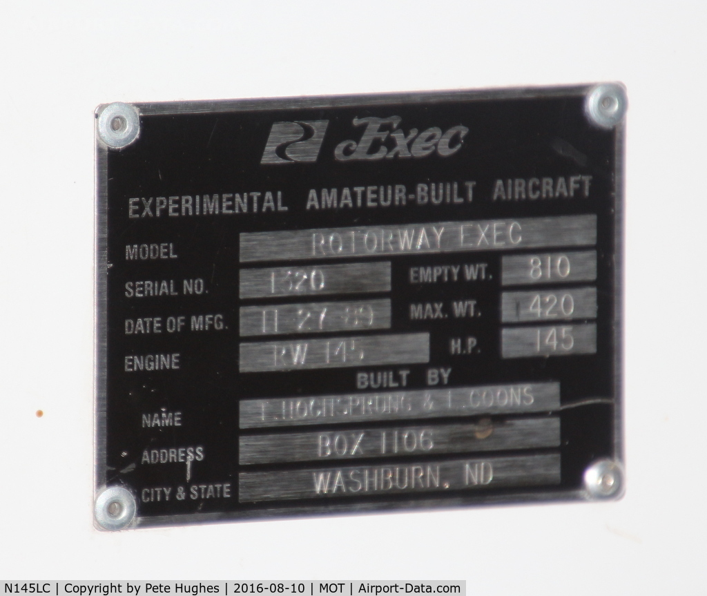 N145LC, Rotorway Exec C/N 1320, N145LC Rotorway Exec C/N 1320 at Dakota Territory Air Museum, Minot North Dakota
