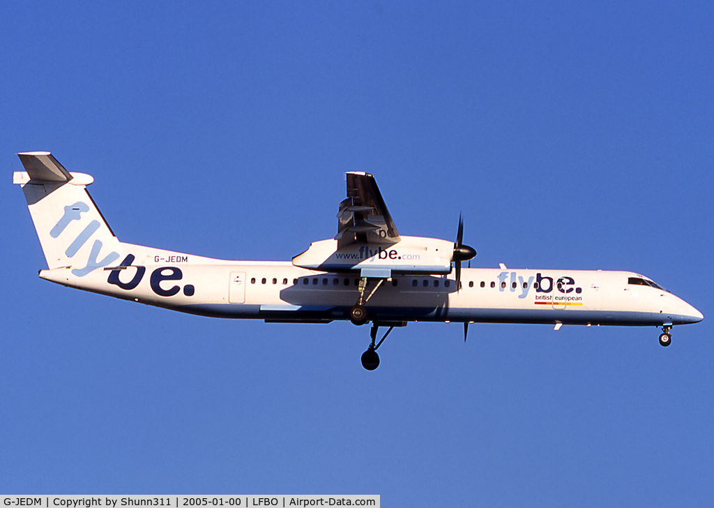 G-JEDM, 2003 De Havilland Canada DHC-8-402Q Dash 8 C/N 4077, Landing rwy 14L... FlyBe c/s with additional British European titles