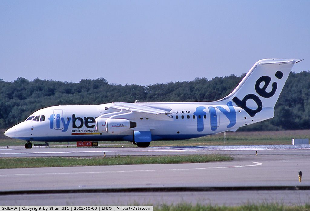 G-JEAW, 1986 British Aerospace BAe.146-200 C/N E2059, Ready for take off from rwy 15L... FlyBe c/s with additional British European titles