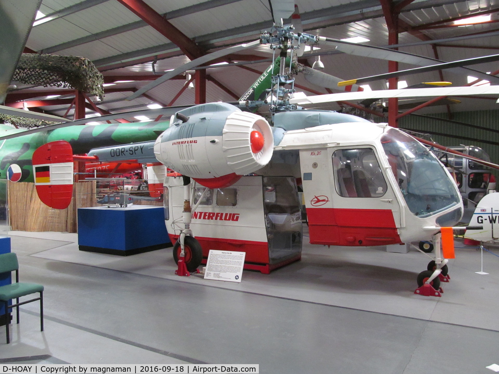 D-HOAY, 1973 Kamov Ka-26 Hoodlum C/N 7001309, Painted as DDR-SPY.  At The Helicopter Museum, Weston-super-Mare, UK.