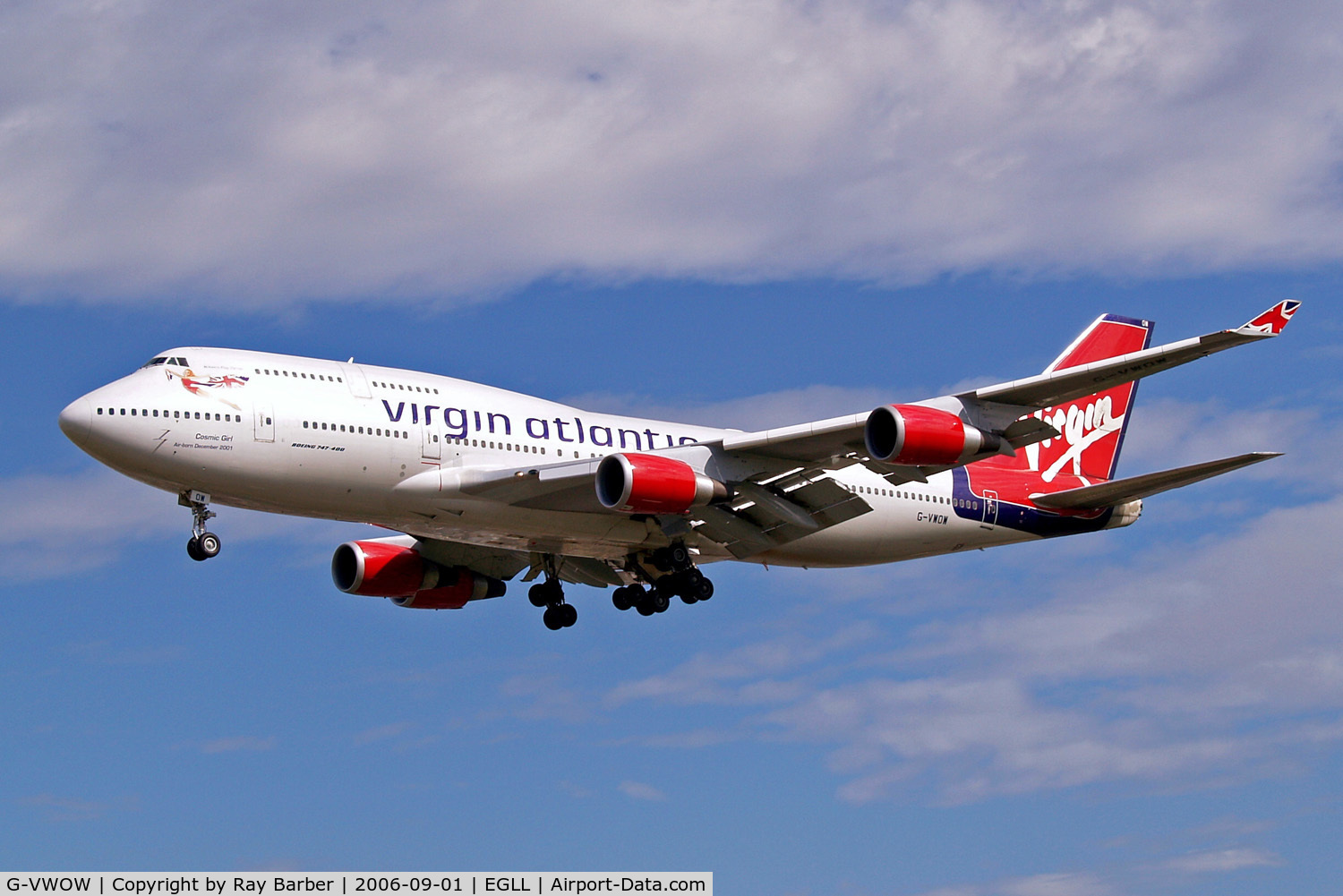 G-VWOW, 2001 Boeing 747-41R C/N 32745, Boeing 747-41R [32745] (Virgin Atlantic) Heathrow~G 01/09/2006. On finals 27L