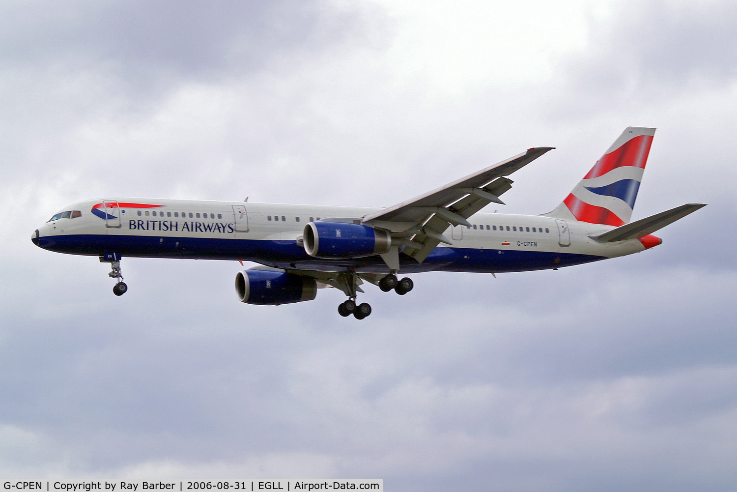 G-CPEN, 1997 Boeing 757-236 C/N 28666, Boeing 757-236 [28666] (British Airways) Heathrow~G 31/08/2006. On finals 27L.