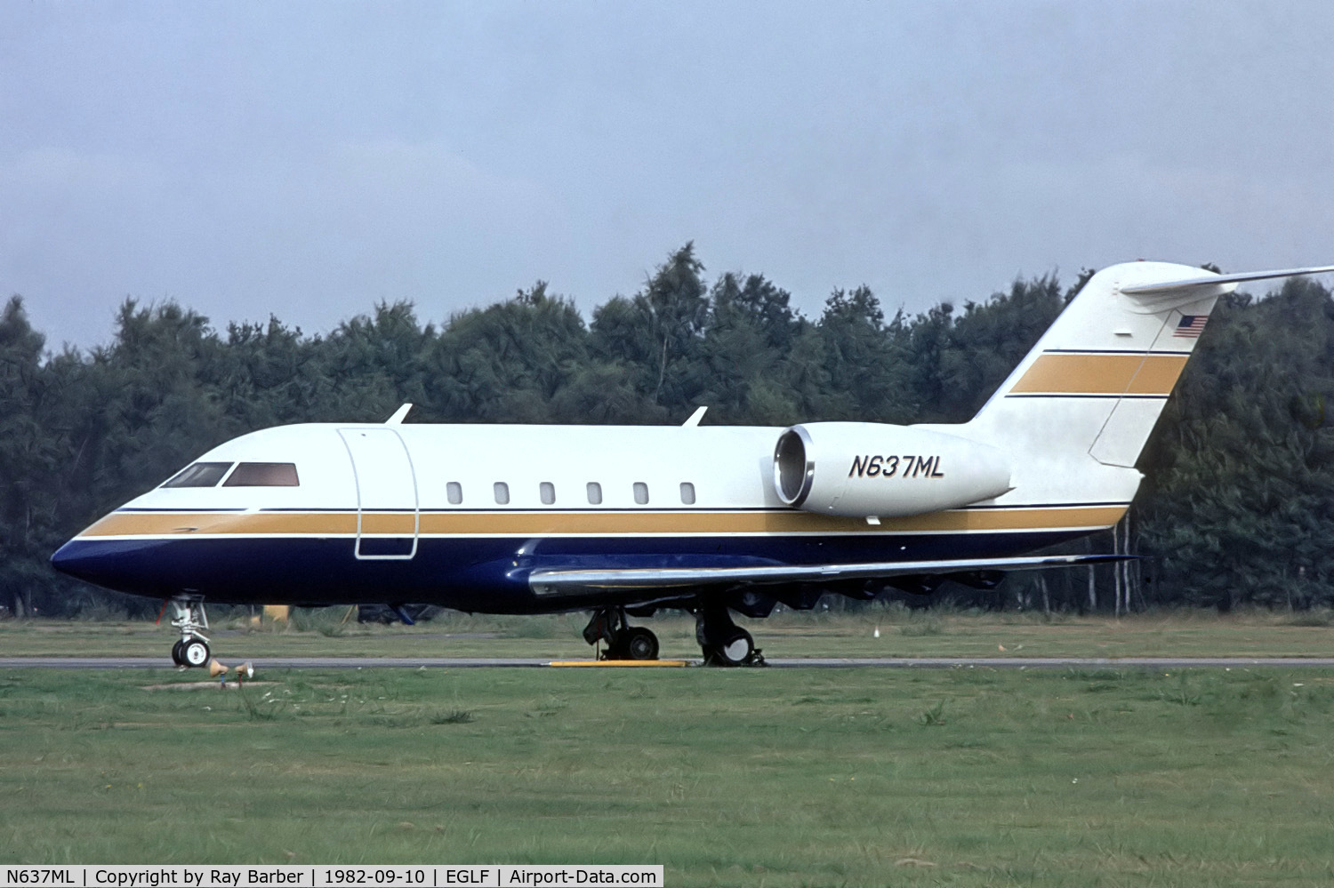 N637ML, 1981 Canadair Challenger 600 (CL-600-1A11) C/N 1024, Canadair CL.600S Challenger [1024] Farnborough~G 10/09/1982. From a slide.