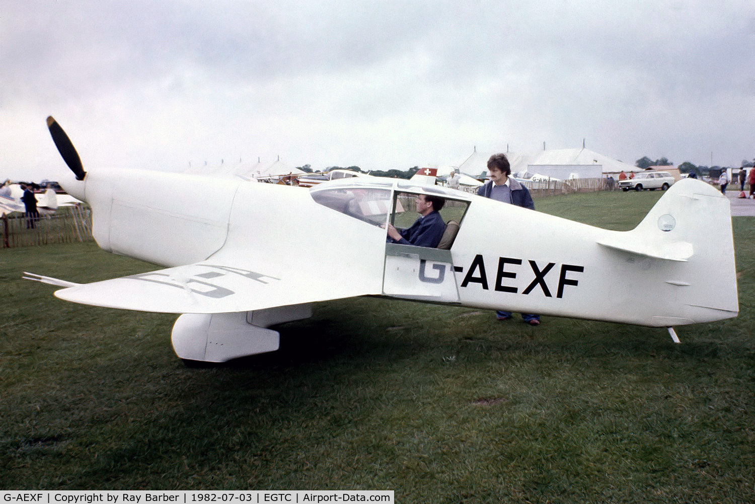 G-AEXF, Percival E-2H Mew Gull (replica) C/N Not found G-AEXF, Percival P.6 Mew Gull [E.22] Cranfield~G 03/07/1982. From a slide.